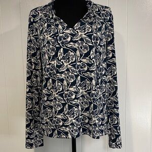 Banana Republic Blouse Long Sleeve Floral Ruffle Tie Green White Size Large